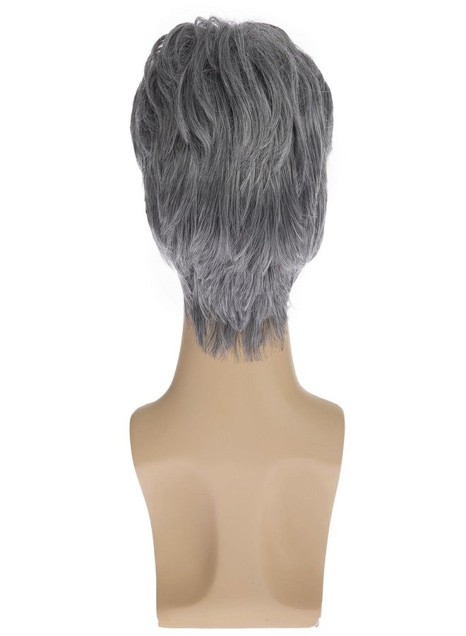 Dsimeig Mens Wig Grey Hair Short Layered Synthetic Natural Wigs for Halloween Party Costume - Image 5